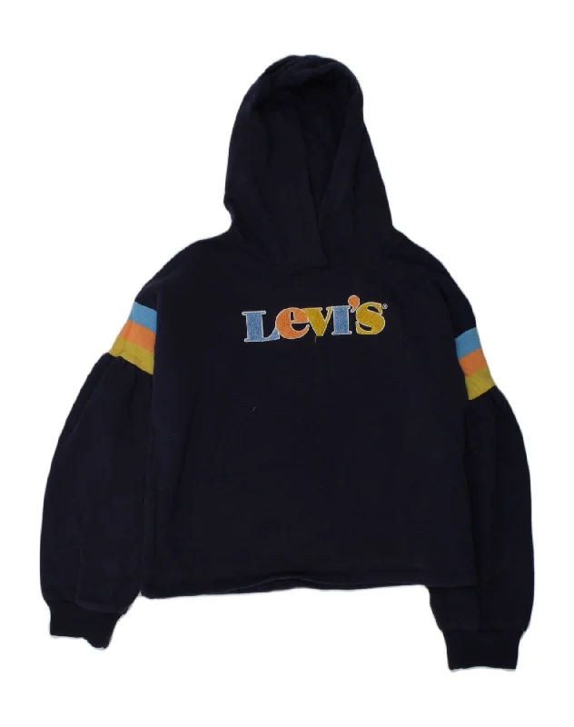 LEVI'S Boys Graphic Hoodie Jumper 13-14 Years XL Navy Blue Colourblock