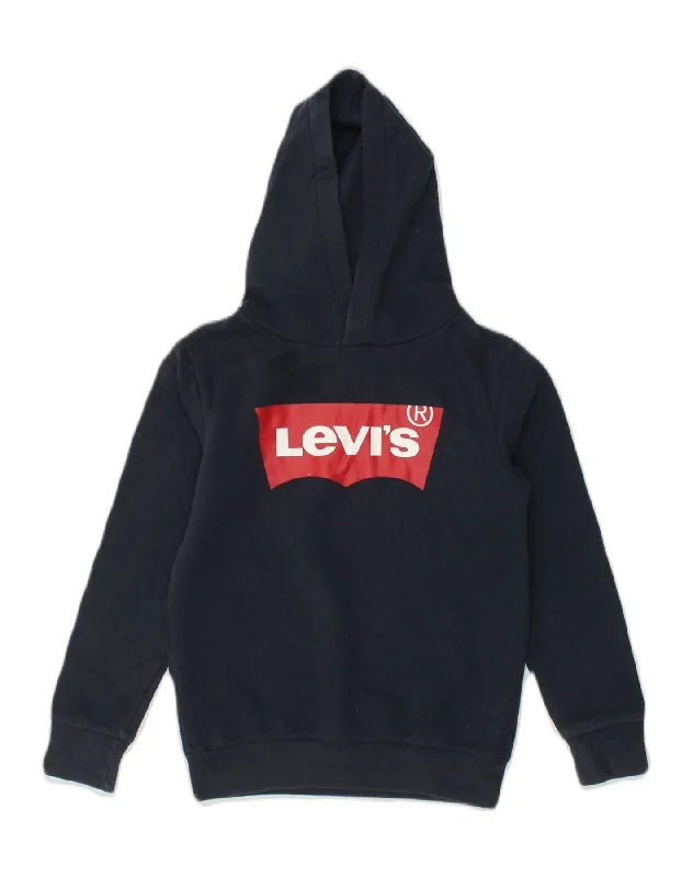 LEVI'S Boys Graphic Hoodie Jumper 8-9 Years Medium Navy Blue Cotton