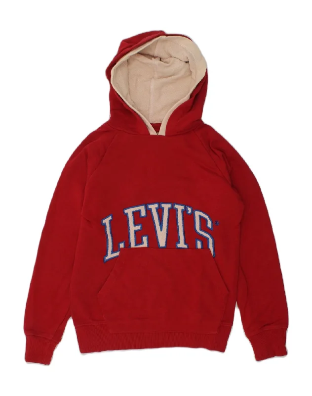 LEVI'S Boys Graphic Hoodie Jumper 9-10 Years Red Cotton