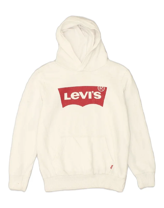 LEVI'S Boys Graphic Hoodie Jumper 9-10 Years White Cotton