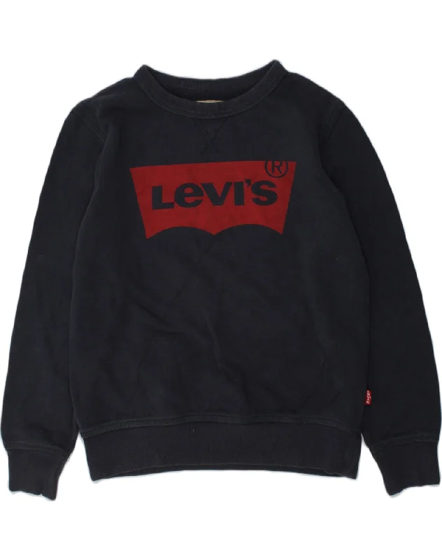 LEVI'S Boys Graphic Sweatshirt Jumper 11-12 Years Navy Blue Cotton