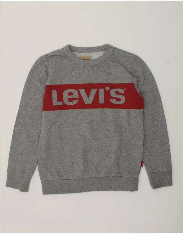 LEVI'S Boys Graphic Sweatshirt Jumper 7-8 Years Grey Cotton