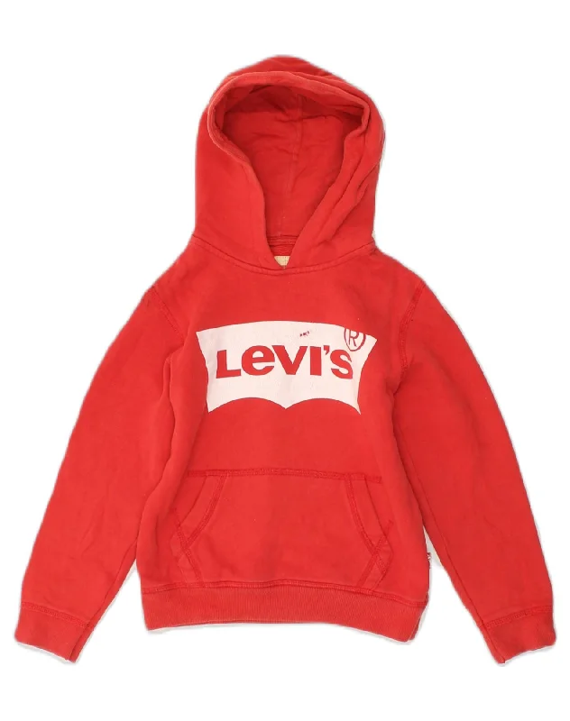 LEVI'S Girls Graphic Hoodie Jumper 7-8 Years Red