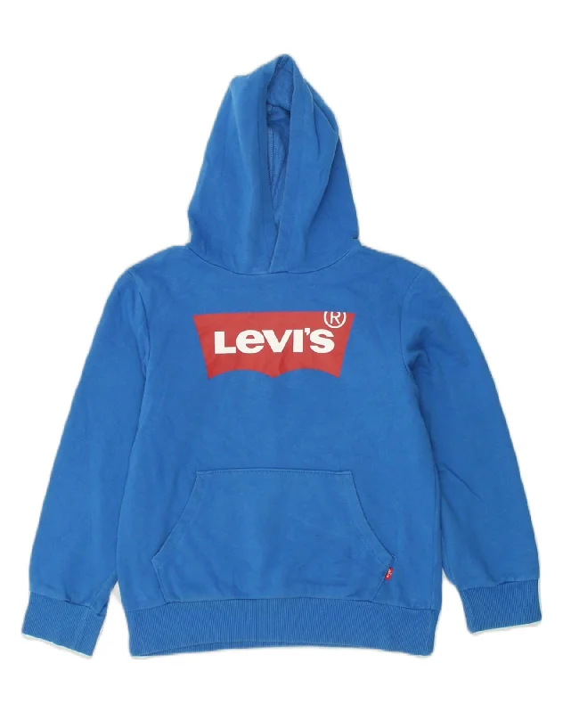 LEVI'S Girls Graphic Hoodie Jumper 9-10 Years Blue Cotton