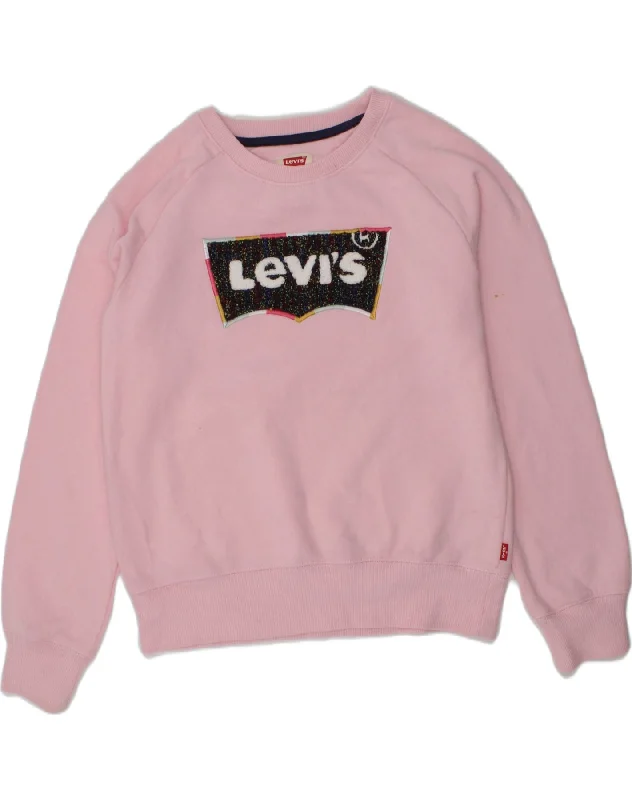 LEVI'S Girls Graphic Sweatshirt Jumper 10-11 Years Medium Pink Cotton