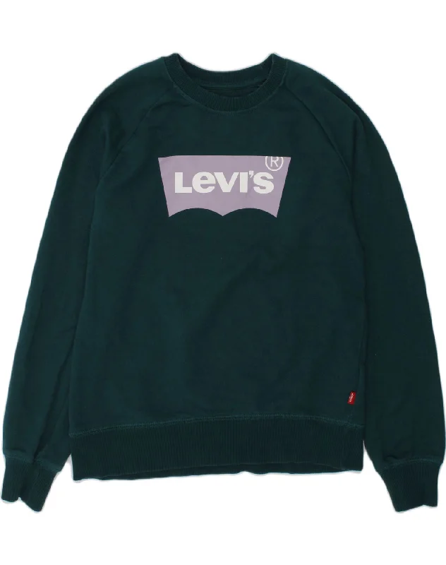 LEVI'S Girls Graphic Sweatshirt Jumper 11-12 Years Green Cotton