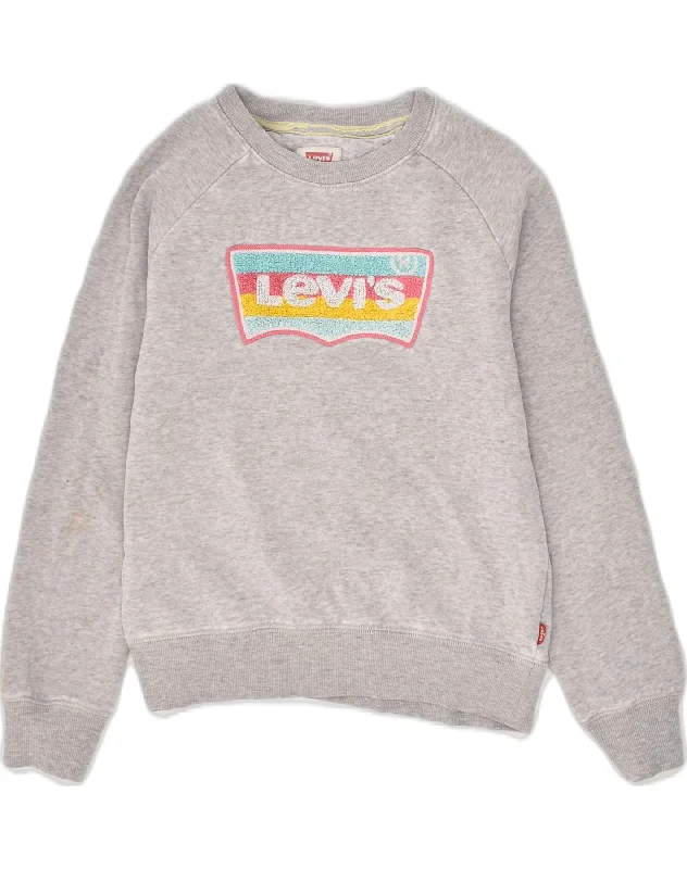 LEVI'S Girls Graphic Sweatshirt Jumper 11-12 Years Grey Cotton