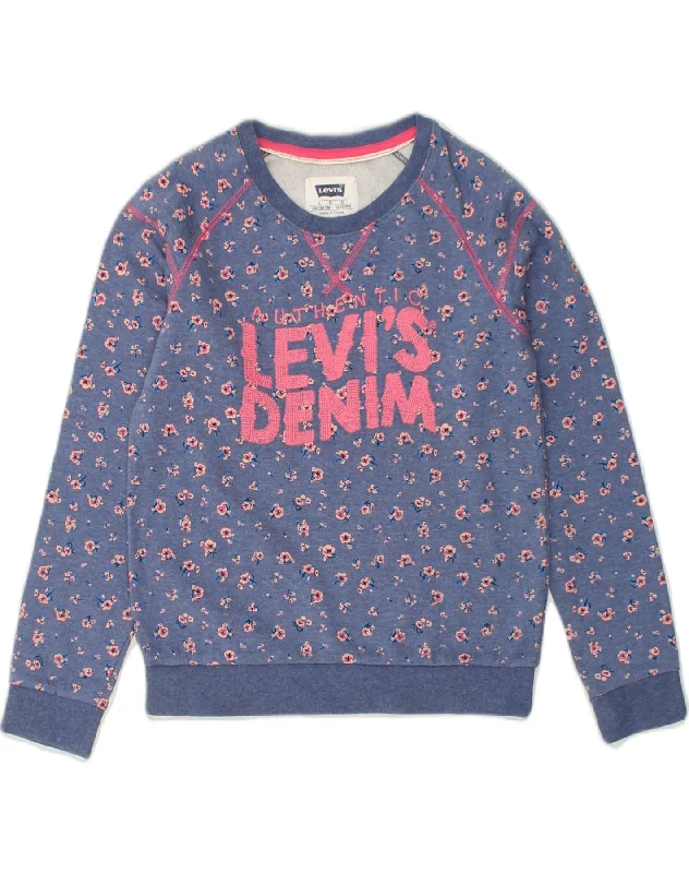 LEVI'S Girls Graphic Sweatshirt Jumper 12-13 Years Large  Blue Floral