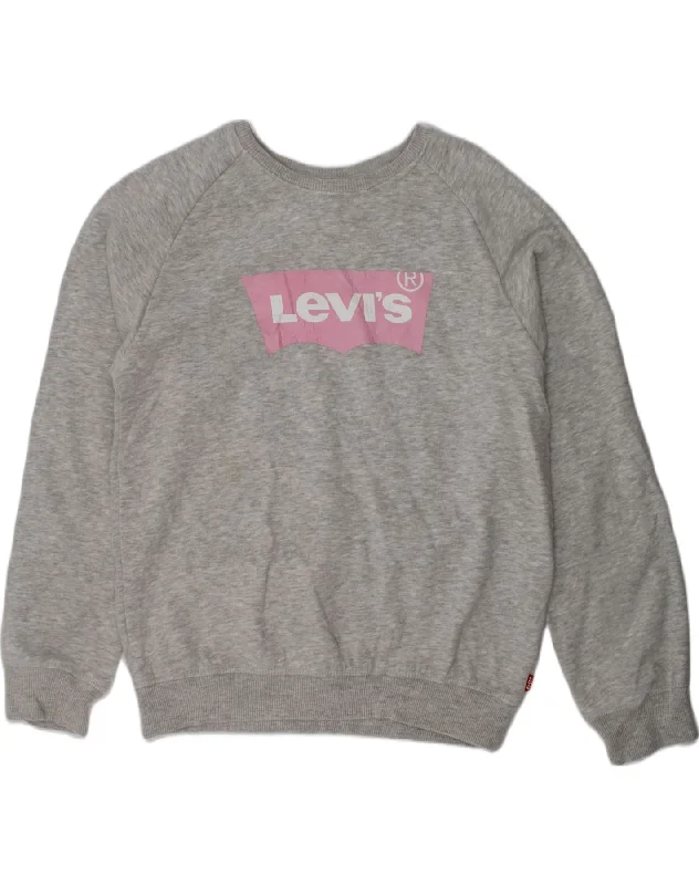 LEVI'S Girls Graphic Sweatshirt Jumper 14-15 Years XL Grey Cotton