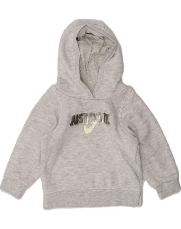 NIKE Baby Girls Graphic Hoodie Jumper 9-12 Months Grey Cotton