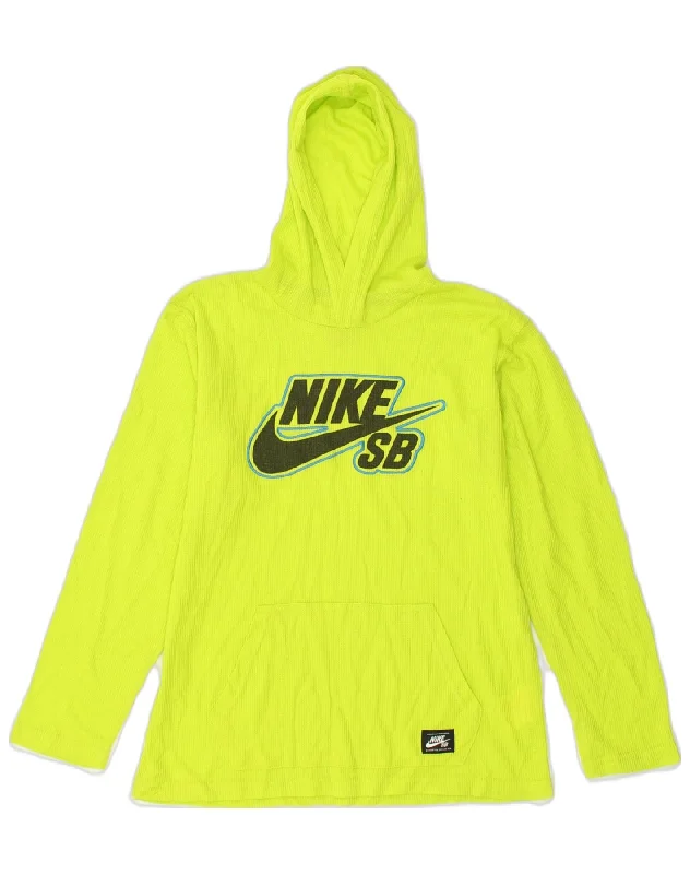 NIKE Boys Graphic Hoodie Jumper 10-11 Years Medium Green Polyester