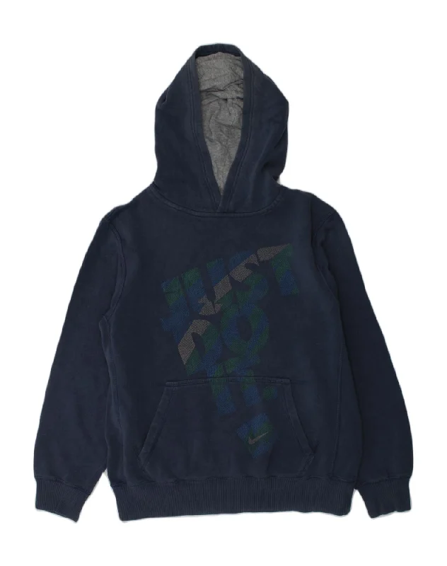 NIKE Boys Graphic Hoodie Jumper 12-13 Years Large  Navy Blue