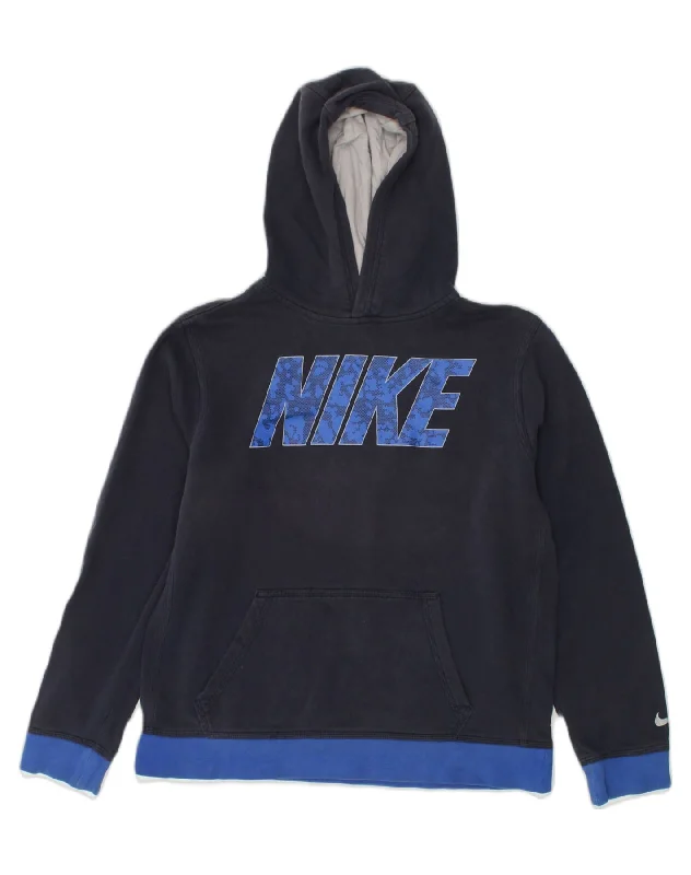 NIKE Boys Graphic Hoodie Jumper 13-14 Years XL  Navy Blue Cotton