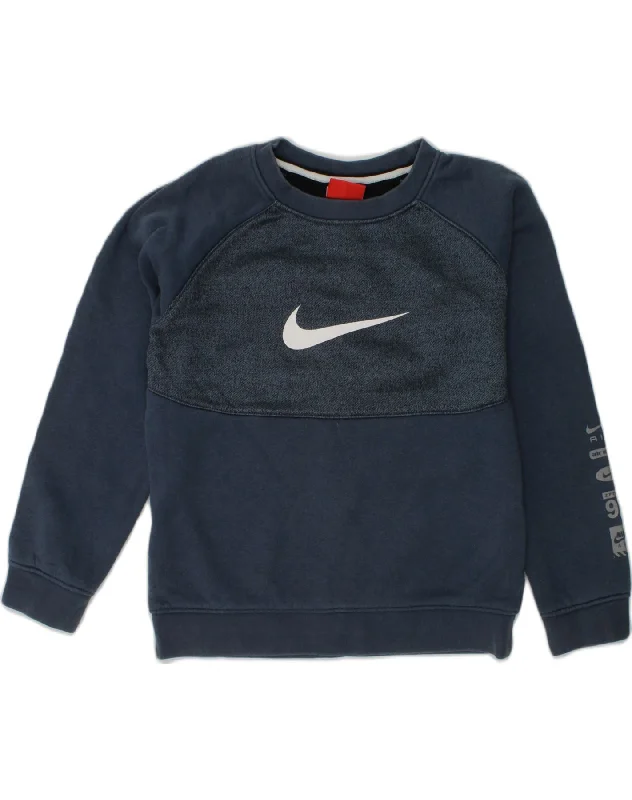 NIKE Boys Graphic Sweatshirt Jumper 6-7 Years Large Navy Blue