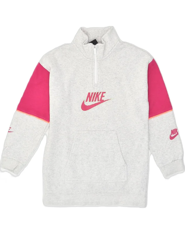 NIKE Boys Loose Fit Zip Neck Sweatshirt Jumper 11-12 Years Medium Grey