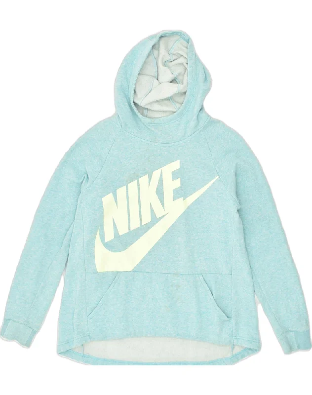 NIKE Girls Graphic Hoodie Jumper 15-16 Years XL Blue Flecked Cotton