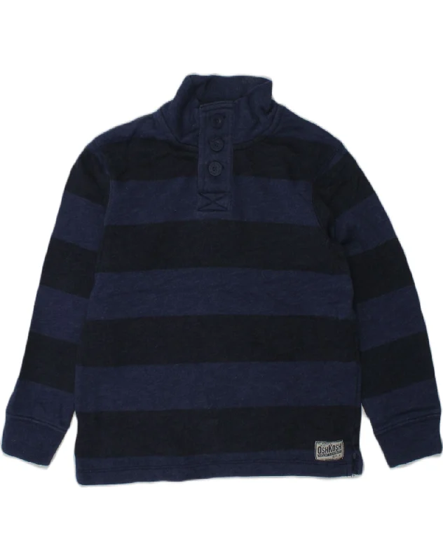 OSH KOSH Boys Button Neck Sweatshirt Jumper 6-7 Years Navy Blue Striped