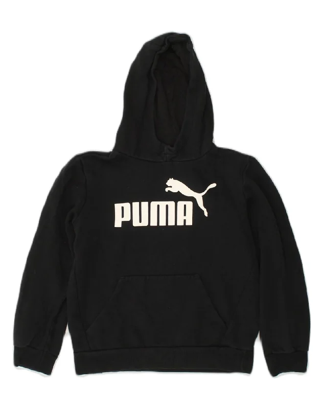 PUMA Boys Graphic Hoodie Jumper 11-12 Years Black Cotton