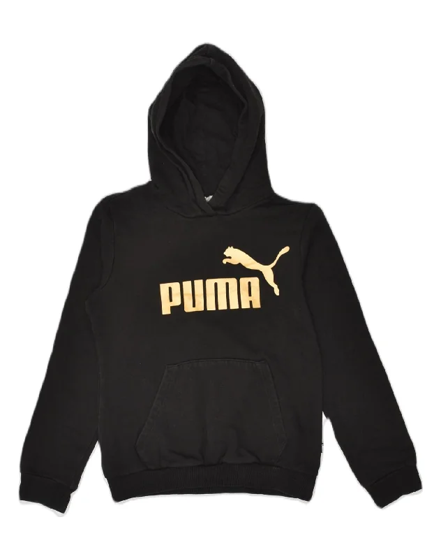 PUMA Boys Graphic Hoodie Jumper 11-12 Years Black Cotton