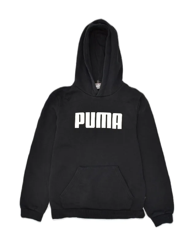 PUMA Boys Graphic Hoodie Jumper 11-12 Years Black Cotton