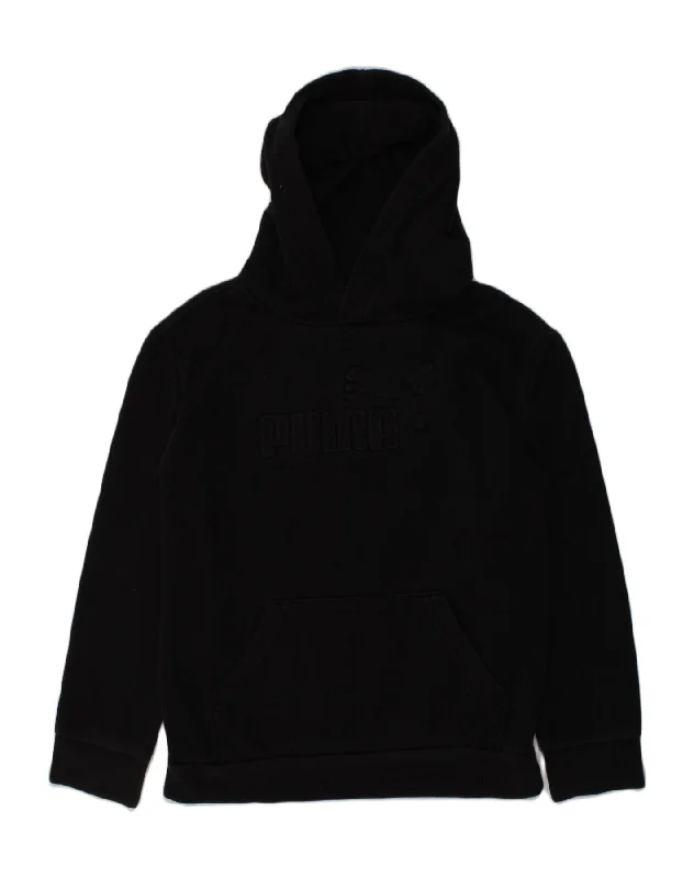 PUMA Boys Graphic Hoodie Jumper 11-12 Years Black Cotton