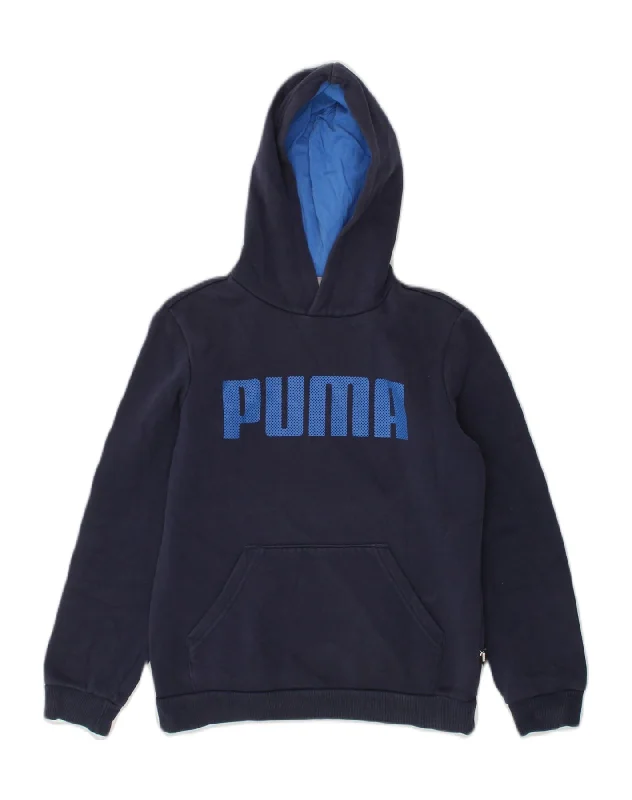 PUMA Boys Graphic Hoodie Jumper 11-12 Years Navy Blue Cotton