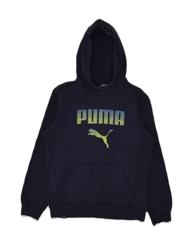 PUMA Boys Graphic Hoodie Jumper 11-12 Years Navy Blue Cotton