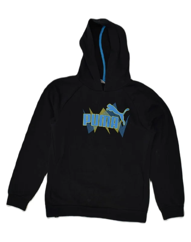 PUMA Boys Graphic Hoodie Jumper 13-14 Years Black Cotton