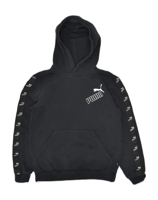 PUMA Boys Graphic Hoodie Jumper 13-14 Years Black Cotton