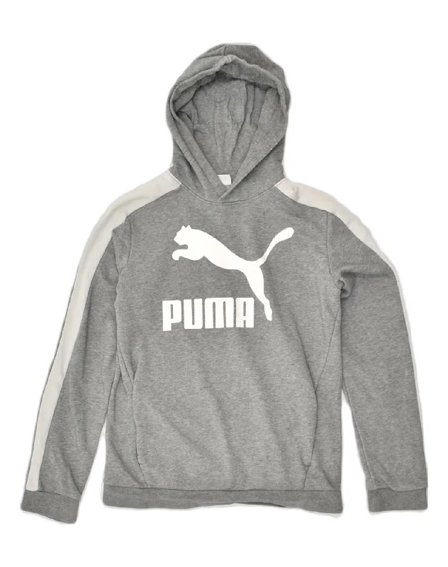 PUMA Boys Graphic Hoodie Jumper 13-14 Years xl  Grey Cotton