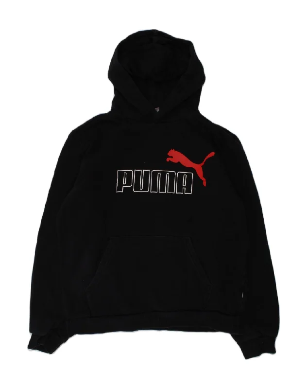 PUMA Boys Graphic Hoodie Jumper 15-16 Years Black Cotton