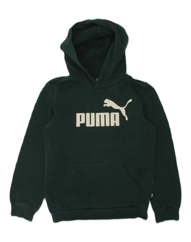 PUMA Boys Graphic Hoodie Jumper 9-10 Years Green Cotton