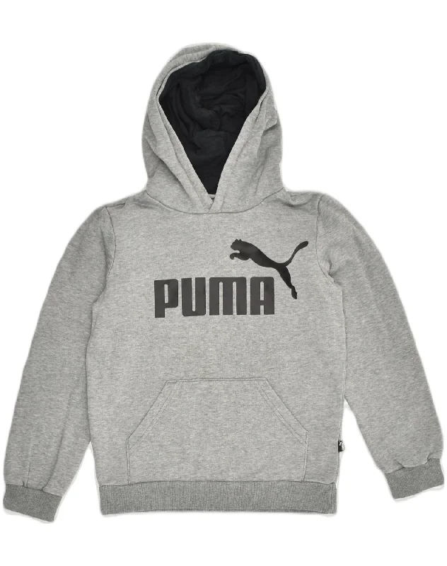 PUMA Boys Graphic Hoodie Jumper 9-10 Years Grey Cotton