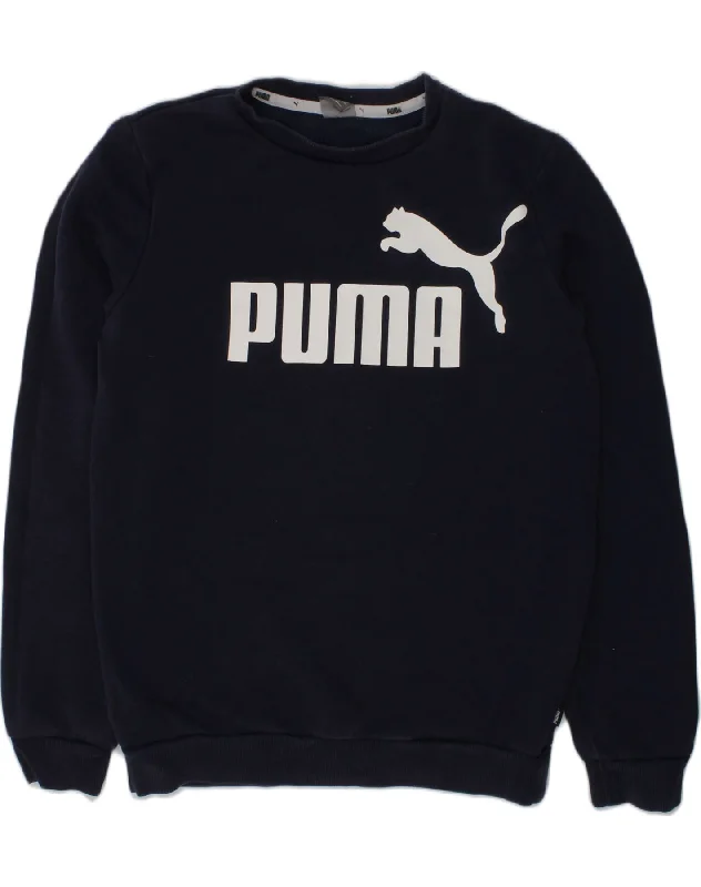 PUMA Boys Graphic Sweatshirt Jumper 13-14 Years Navy Blue Cotton