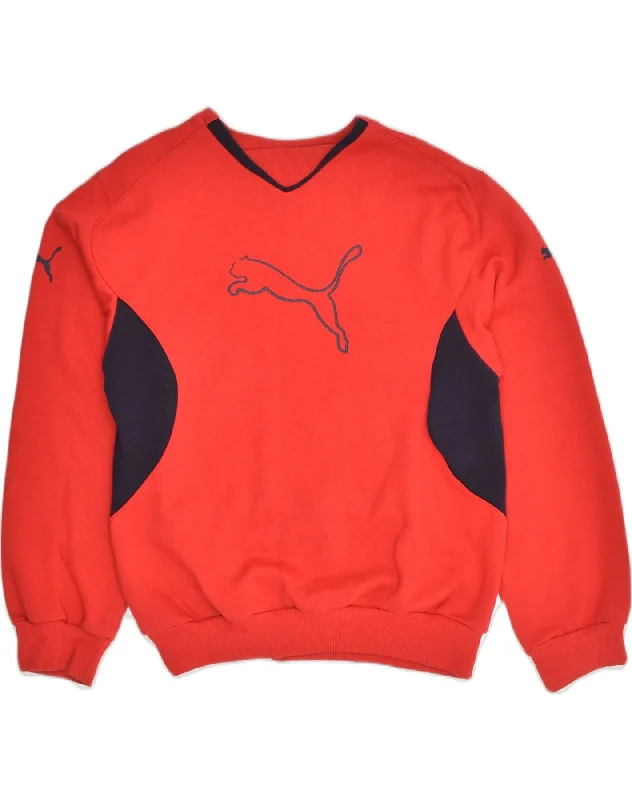 PUMA Boys Graphic Sweatshirt Jumper 15-16 Years Red Colourblock Cotton