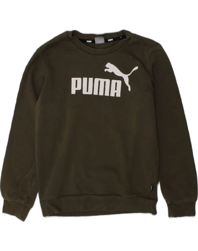 PUMA Boys Graphic Sweatshirt Jumper 8-9 Years Khaki Cotton