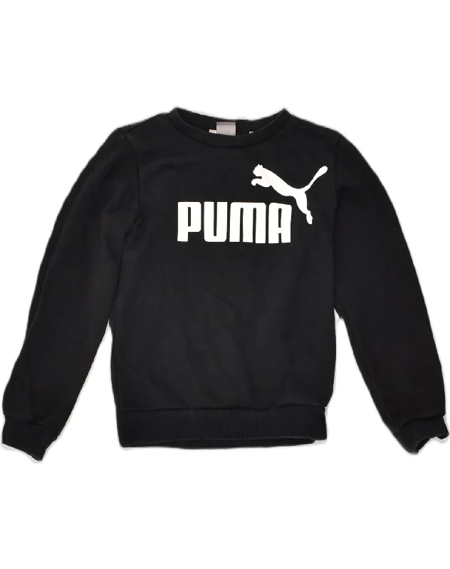 PUMA Boys Graphic Sweatshirt Jumper 9-10 Years Black Elastane