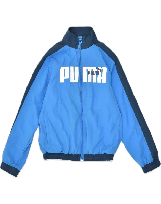 PUMA Boys Graphic Tracksuit Top Jacket 11-12 Years Blue Colourblock