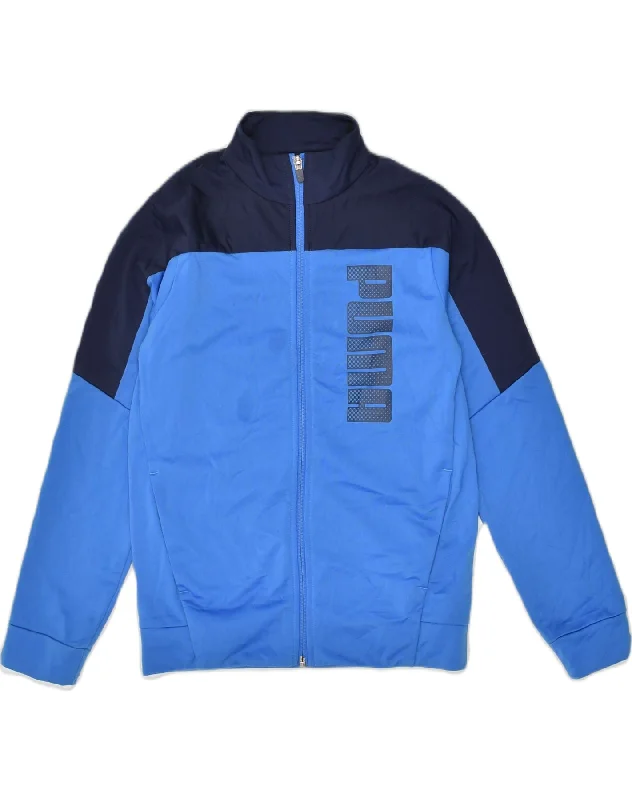 PUMA Boys Graphic Tracksuit Top Jacket 11-12 Years Blue Colourblock