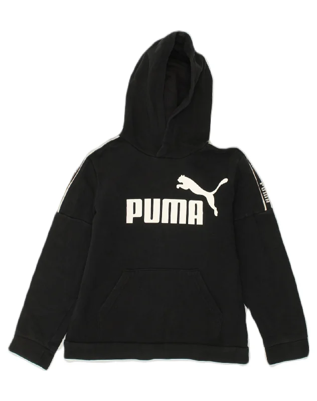 PUMA Girls Graphic Hoodie Jumper 11-12 Years Large  Black