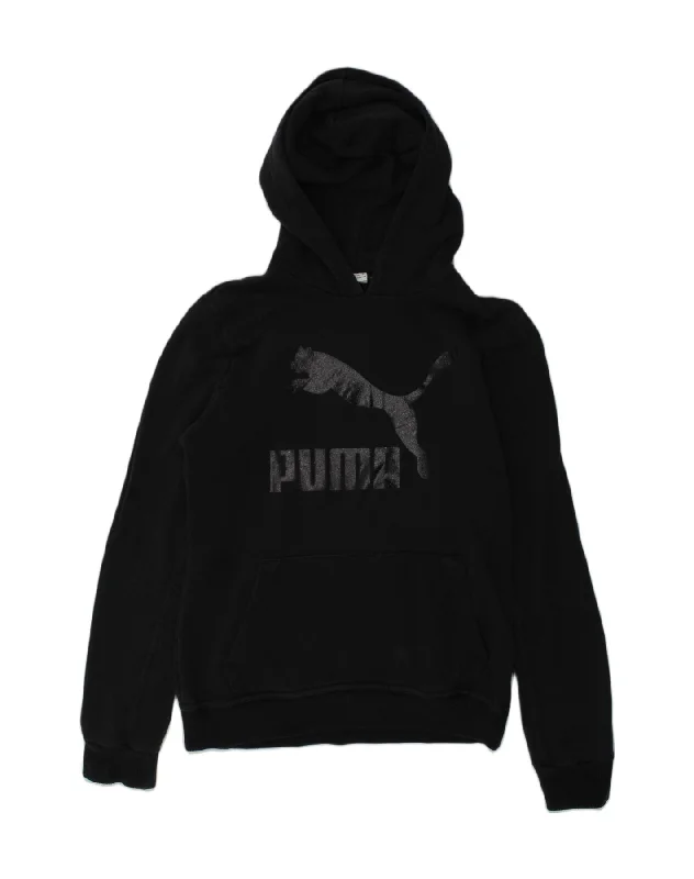 PUMA Girls Graphic Hoodie Jumper 13-14 Years Black Cotton