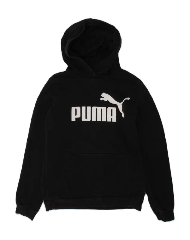 PUMA Girls Graphic Hoodie Jumper 13-14 Years Black Polyester