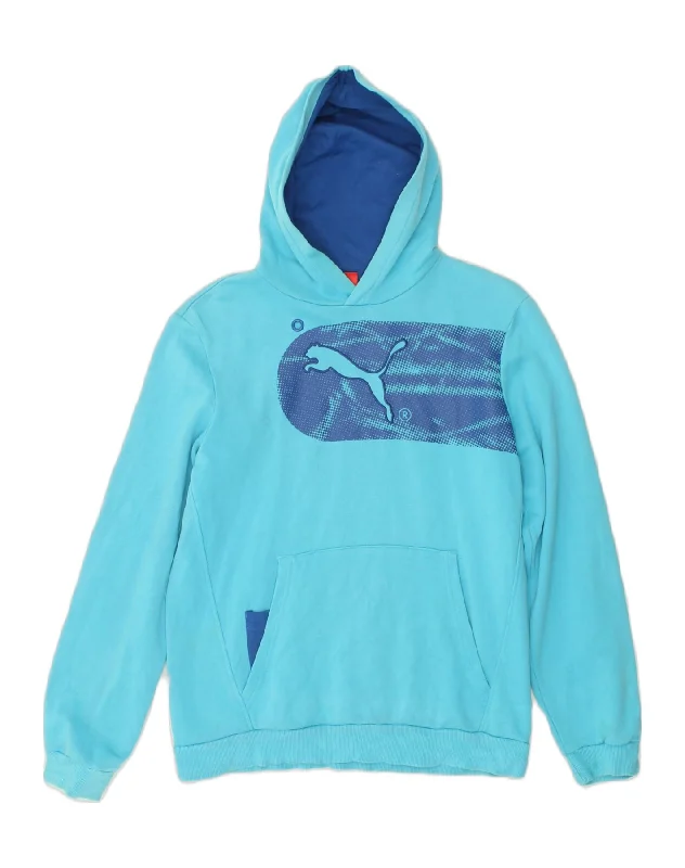 PUMA Girls Graphic Hoodie Jumper 15-16 Years Blue Cotton