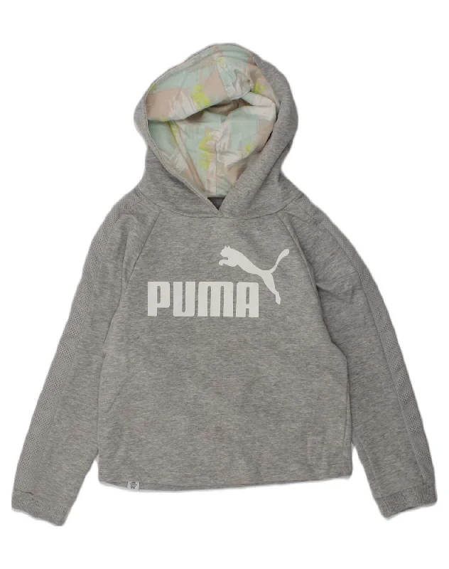 PUMA Girls Graphic Hoodie Jumper 7-8 Years Grey