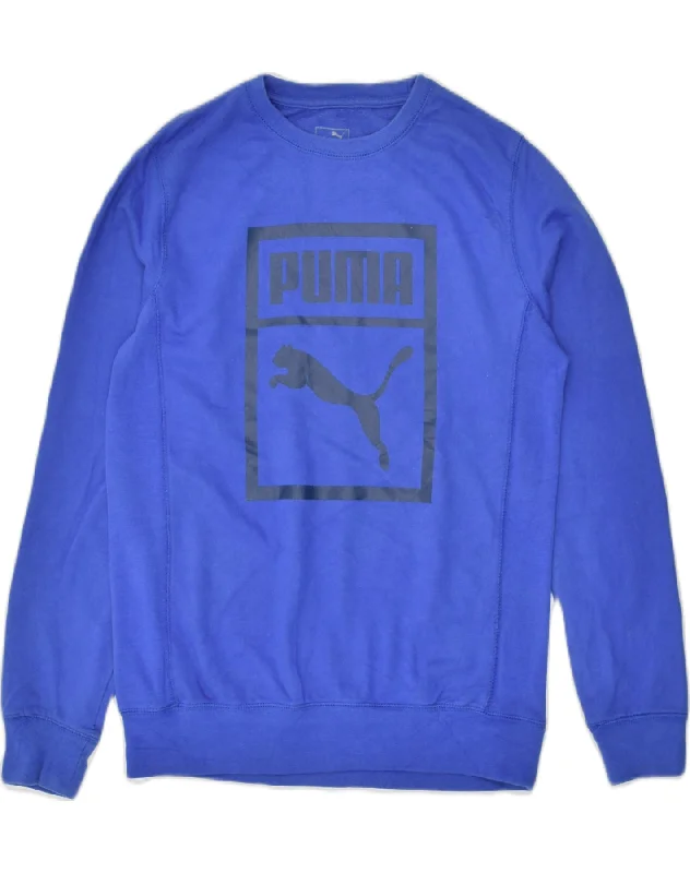 PUMA Girls Graphic Sweatshirt Jumper 14-15 Years Large Blue Cotton