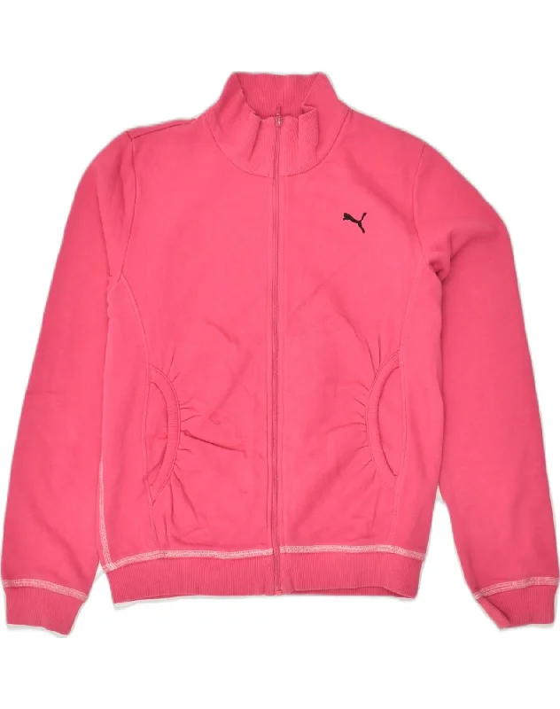 PUMA Girls Graphic Tracksuit Top Jacket 11-12 Years Large Pink Cotton