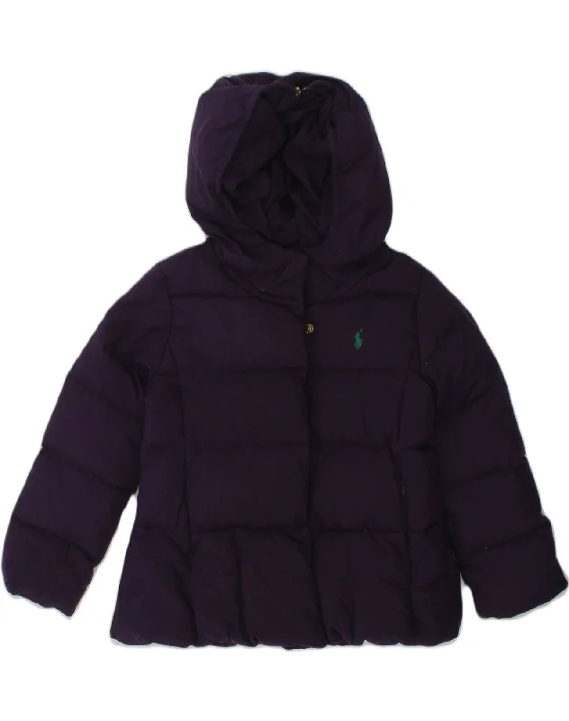 RALPH LAUREN Girls Hooded Padded Jacket 4-5 Years Purple Polyester