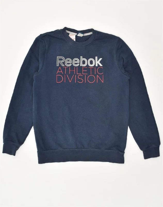 REEBOK Boys Graphic Sweatshirt Jumper 13-14 Years Navy Blue Cotton