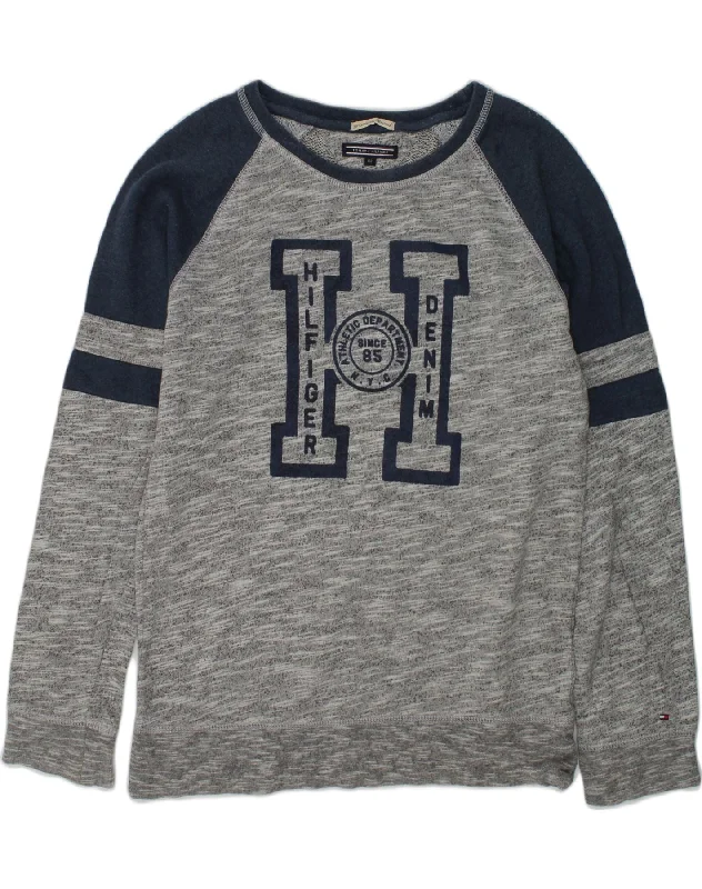 TOMMY HILFIGER Boys Graphic Sweatshirt Jumper 11-12 Years Grey Colourblock