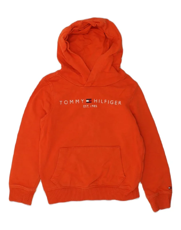 TOMMY HILFIGER Girls Graphic Hoodie Jumper 5-6 Years Orange Cotton